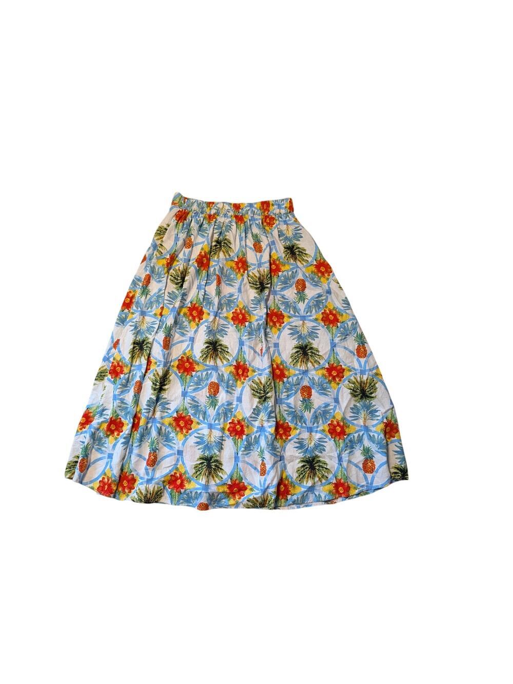 RACEHL & ZOE long style Linen Blend skirt, size small; Tropical Floral design;